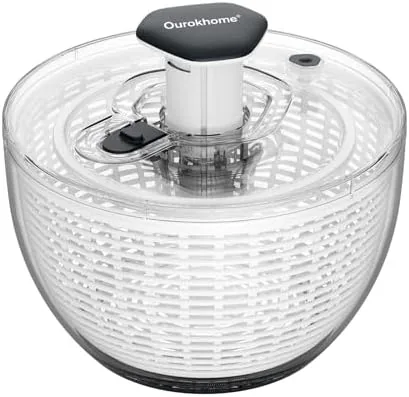 ourokhome 63 qt salad spinner with fully removable lid large lettuce dryer with one hand press pump instant stop brake button and retractable handle vegetable washer spinner for greens and herbs