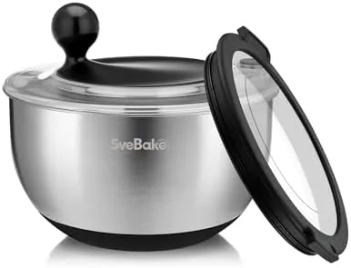 svebake stainless steel salad spinner with storage lid 53 qt bpa free 4 in 1 multi functional lettuce spinner fruit vegetable washer easy clean stop button non slip base